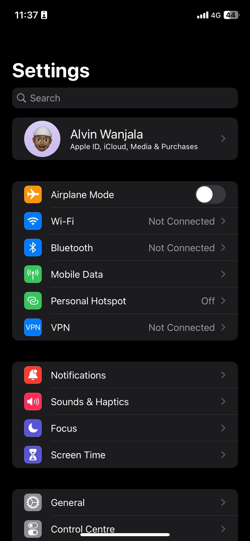 Страница настроек iPhone с пунктом Личная точка доступа