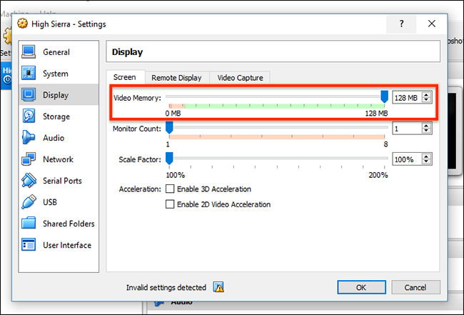 Выделение видеопамяти 128 МБ