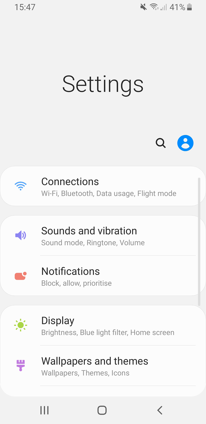 Меню настроек Android