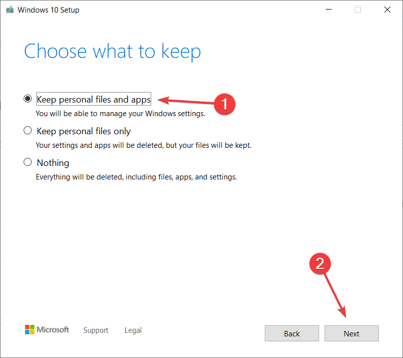 Выбор сохраняемых данных при установке