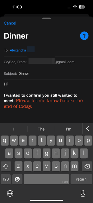 Письмо, созданное с разными шрифтами на iPhone