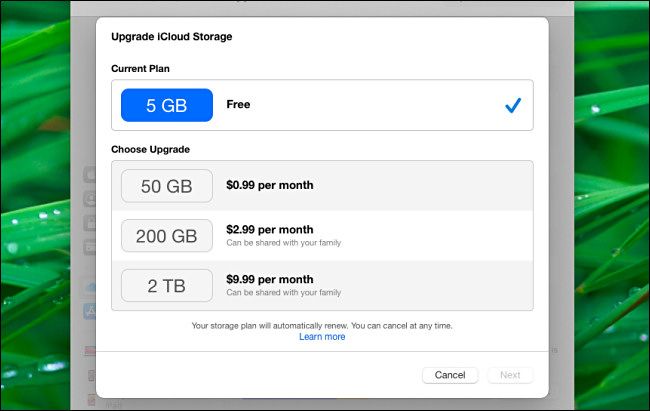 Меню обновления iCloud на Mac (Big Sur).