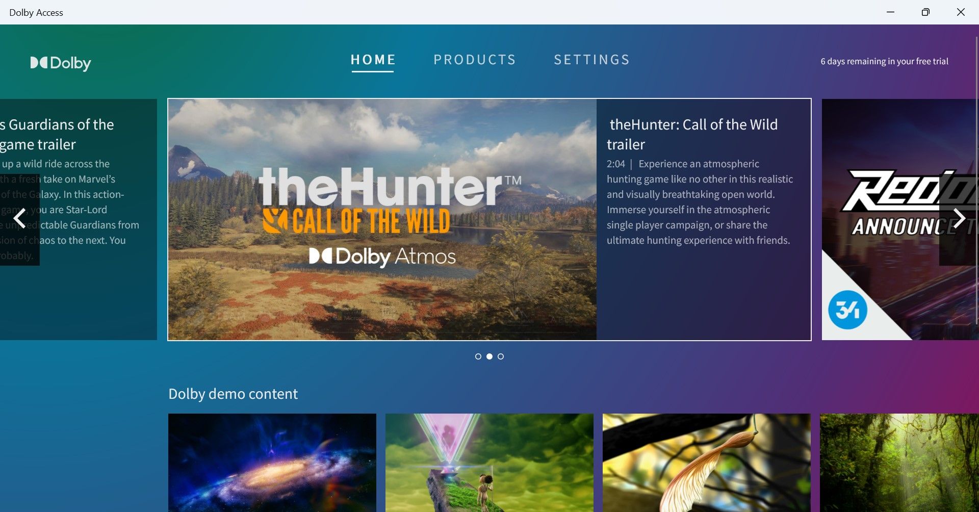 Демонстрационный контент Dolby Atmos в приложении Dolby Access