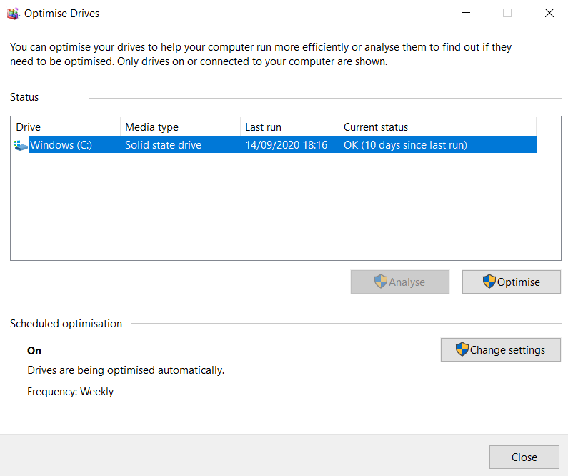дефрагментация в Windows 10