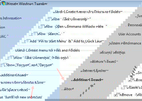 Опция удаления стрелок в Ultimate Windows Tweaker