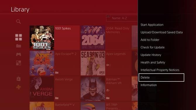 Удаление игры на PS4