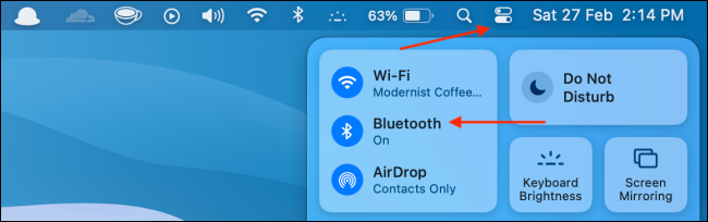 Открытие Bluetooth через Пункт управления