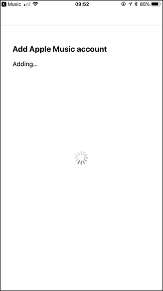 Процесс добавления аккаунта Apple Music