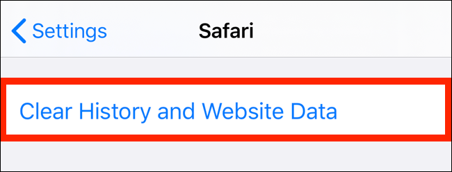 Опция очистки истории и данных сайтов в настройках Safari