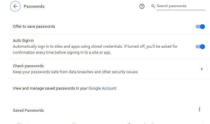 Скриншот: опция Предлагать сохранение паролей в Chrome