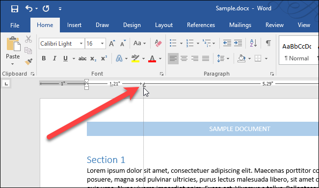 Перемещение табулятора на линейке