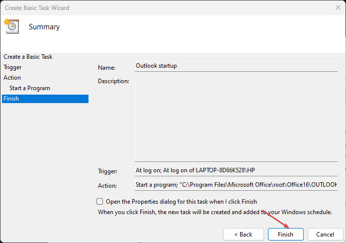 Завершение создания задачи