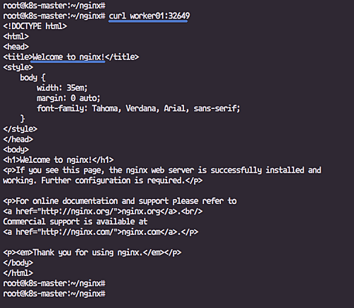Скриншот: тест nginx с curl на worker01
