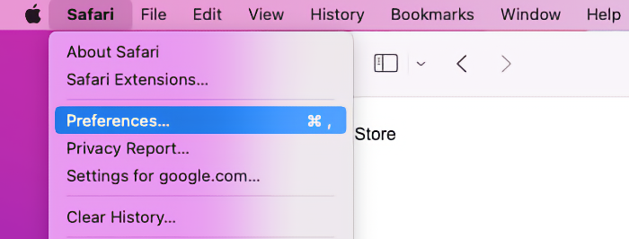 Меню настроек Safari на macOS