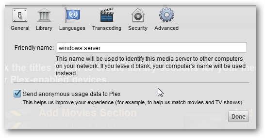 Настройки Plex
