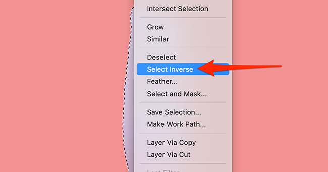 Выберите инверсию выделения в Photoshop