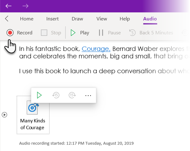 Create audio notes in OneNote for Windows 10
