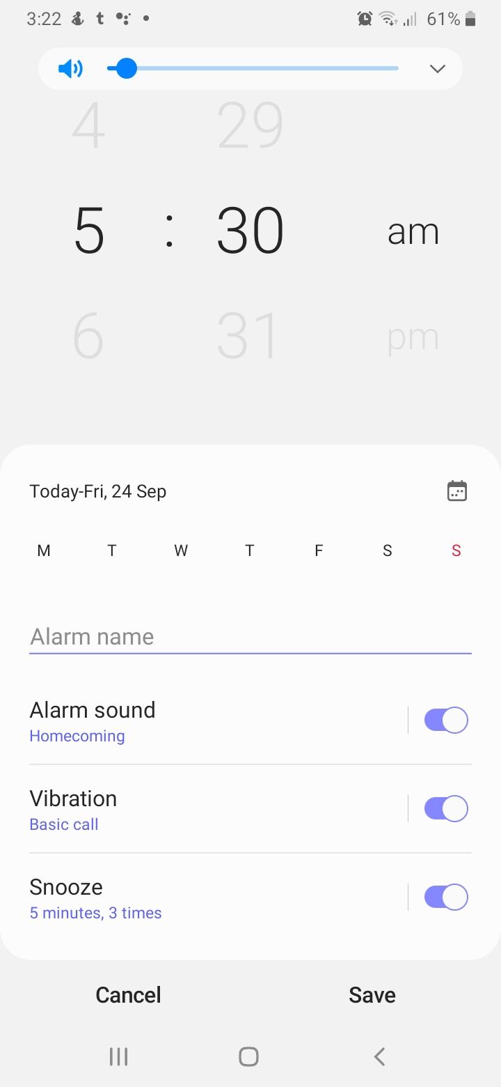Проверка громкости в приложении будильника