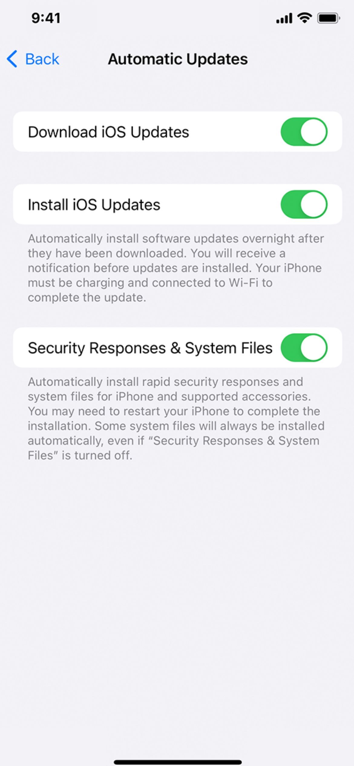 Download iOS Updates toggle on iPhone