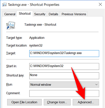 Окно Свойств: нажмите кнопку «Дополнительно».