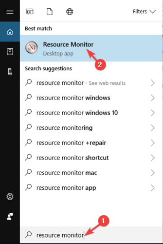 Монитор ресурсов — вкладка сеть