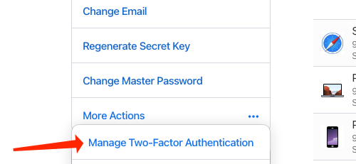 Пункт «Управление двухфакторной аутентификацией»