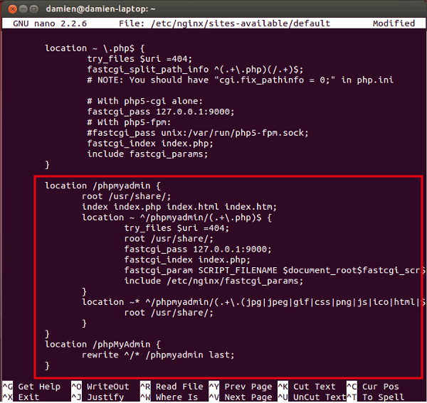 Конфигурация Nginx для phpMyAdmin