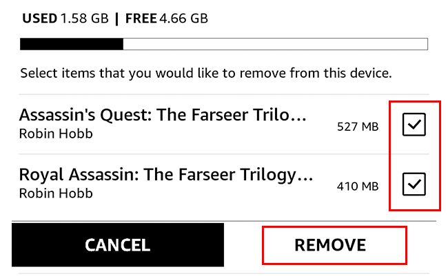 manually removing kindle content