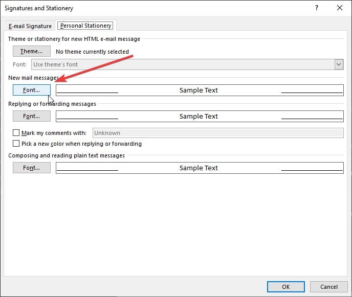 Параметры шрифтов в Outlook: новые письма, ответы, обычный текст