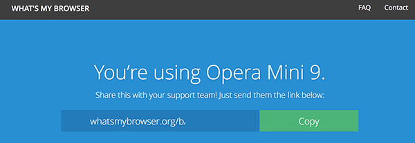 Проверка текущего user agent на сайте, отображающем строку браузера.