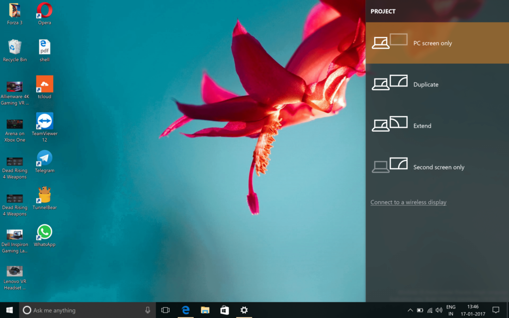 Команда WIN + P для выбора режима отображения в Windows 10