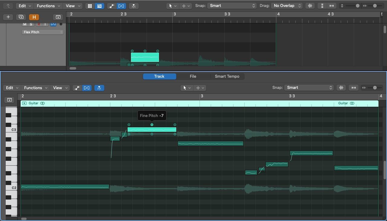 Параметр Fine Pitch в окне Flex Pitch Logic Pro X