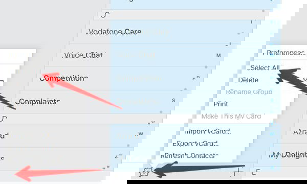 Меню iCloud Выбрать все
