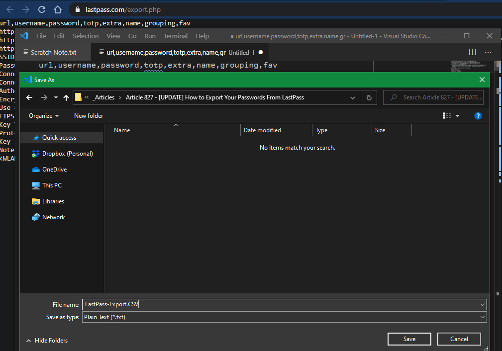 LastPass Export Passwords CSV