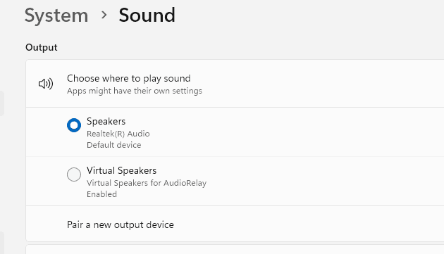 Список выходных аудиоустройств в Windows 11