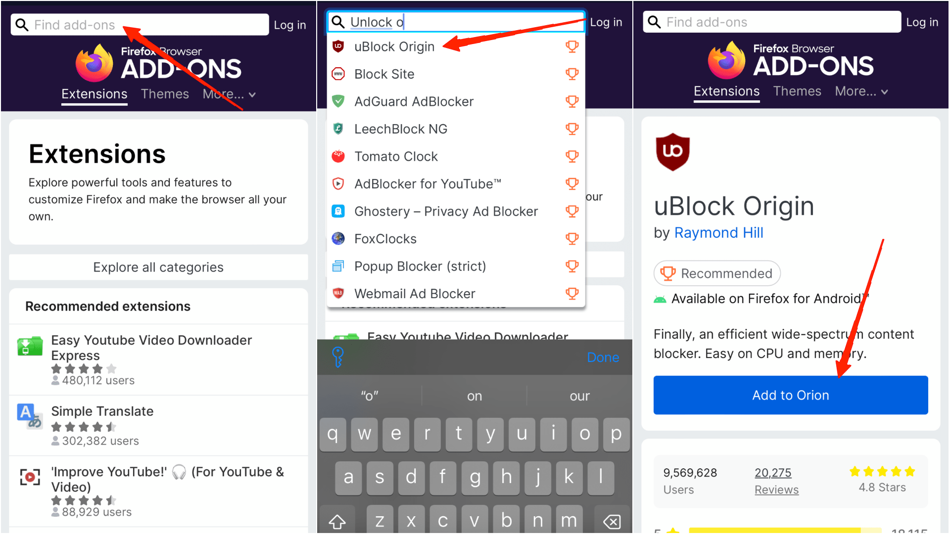 Результат поиска uBlock Origin — добавить в Orion
