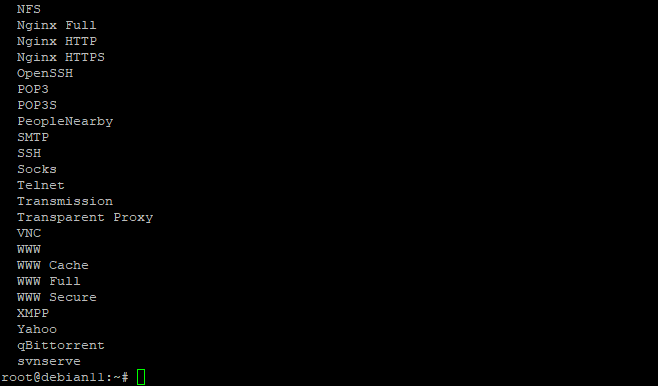 Список профилей приложений ufw, включая Nginx