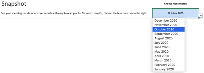 Выберите месяц и год для Snapshot