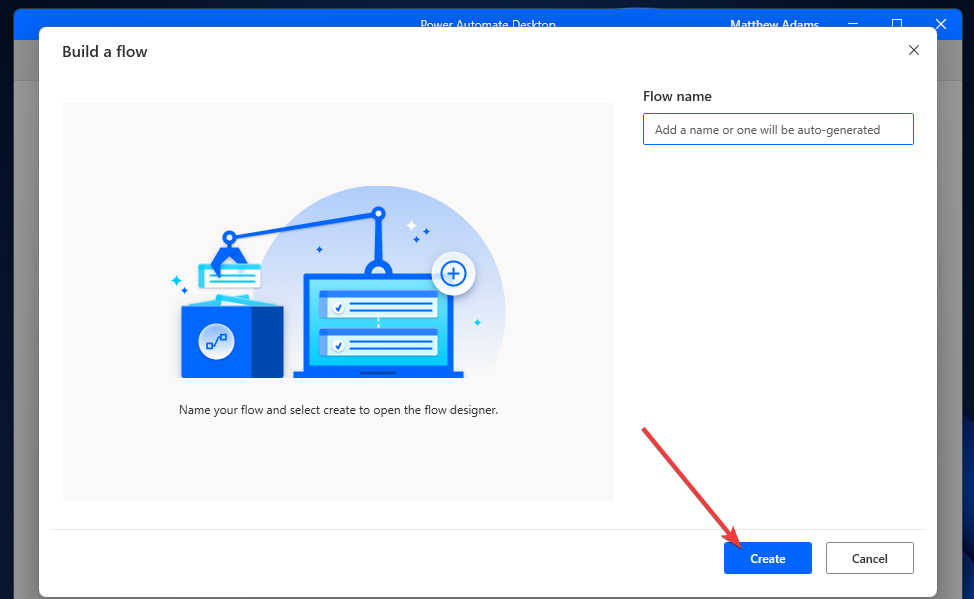 Поле ввода имени потока и кнопка Create