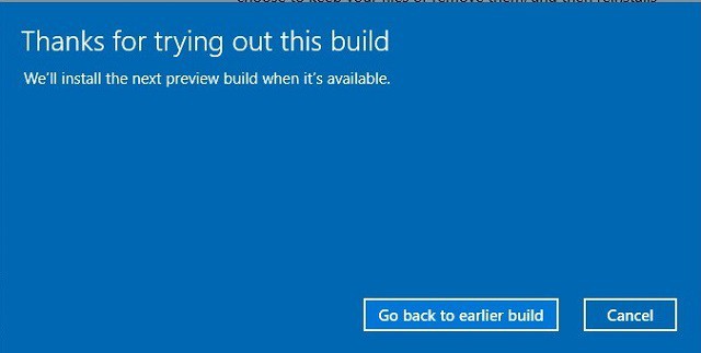 Подтверждение возврата к предыдущей сборке Windows 10