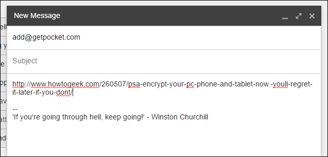 Пример письма с URL для добавления в Pocket по email