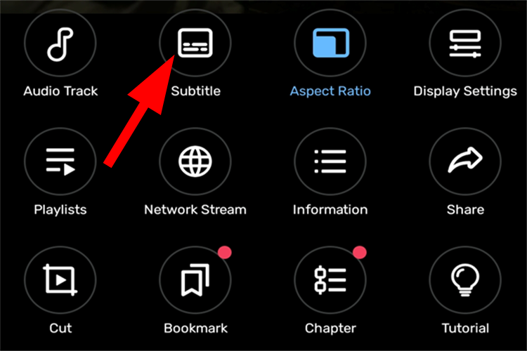Кнопка настроек субтитров в MX Player