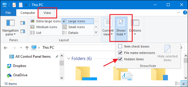 Показать скрытые элементы в Проводнике Windows