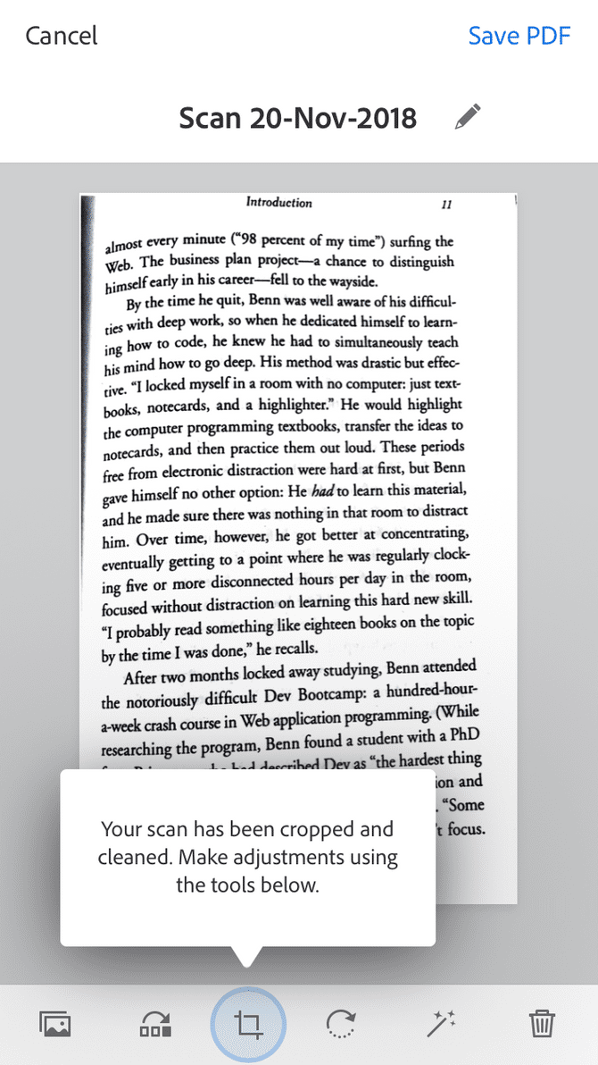 Adobe Scan: пример отсканированной страницы