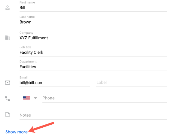 Нажмите Показать больше в карточке контакта