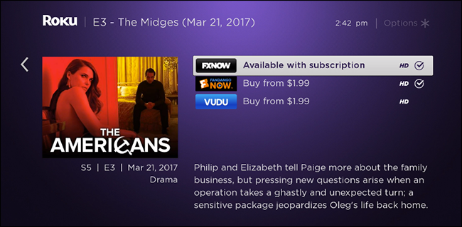 Экран, показывающий, где доступна последняя серия сериала — подписка или покупка