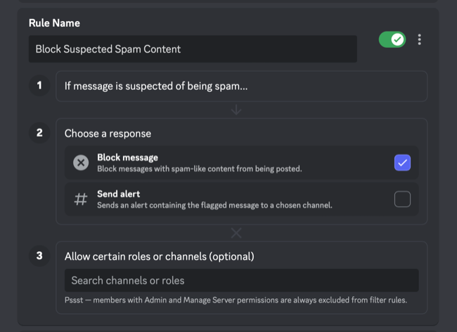 Изменение правил AutoMod в Discord
