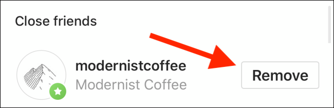 Нажмите Удалить из списка Близких друзья
