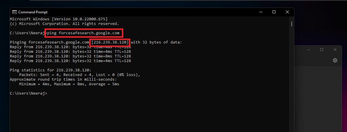 IP для forcesafesearch.google.com в командной строке