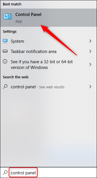 Поиск Панели управления в меню Пуск